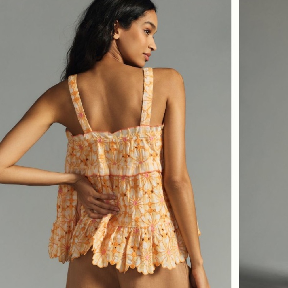 Anthropologie embroidered cutout tank